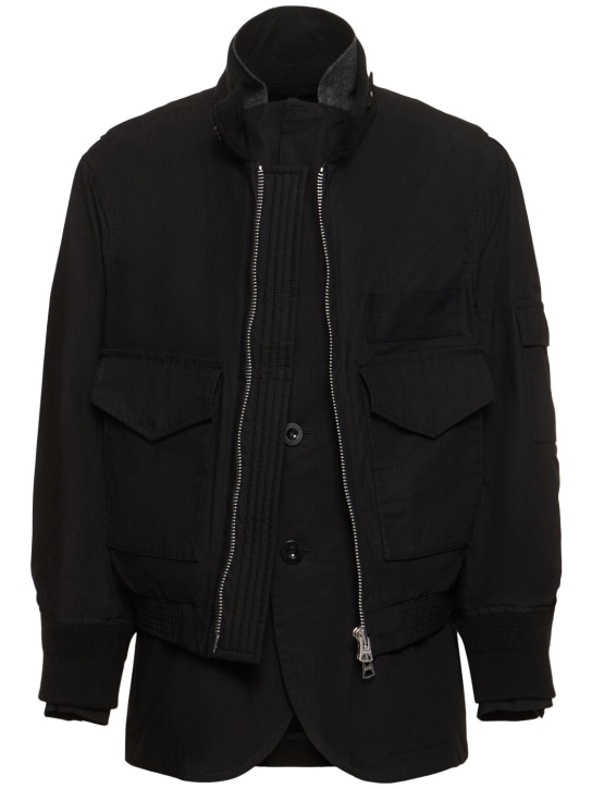 Sacai: Cotton blend ripstop zip jacket - Black - men_0 | Luisa Via Roma