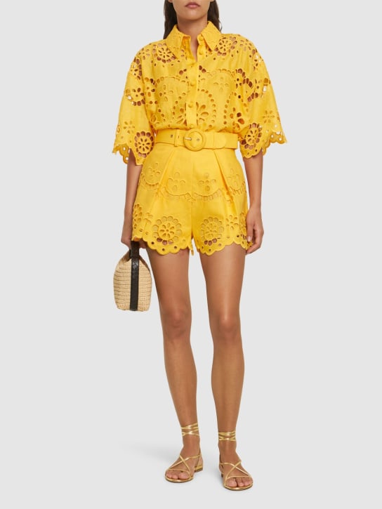 Zimmermann: Pop linen embroidered shirt - Yellow - women_1 | Luisa Via Roma