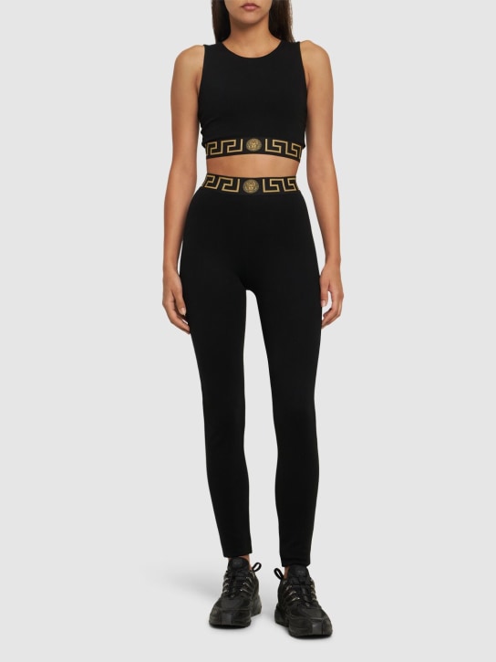 Versace: Logo jersey sport bra top - Black - women_1 | Luisa Via Roma