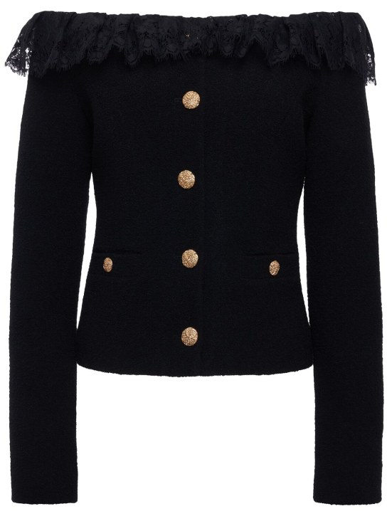 Alessandra Rich: Tweed bouclé off-the-shoulder jacket - Black - women_0 | Luisa Via Roma