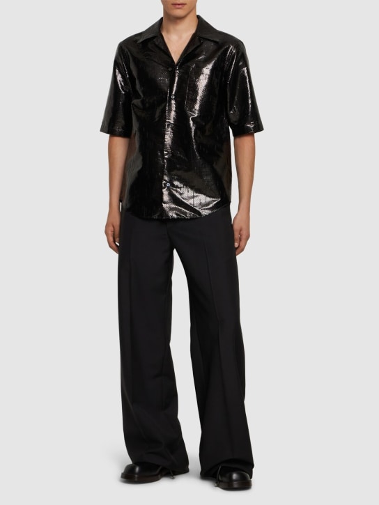 Alexander McQueen: Camicia in misto seta cerata - Nero - men_1 | Luisa Via Roma