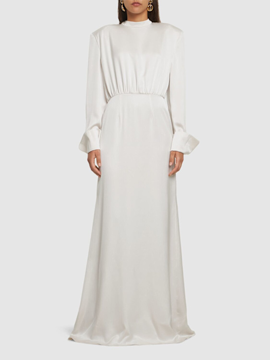 Silk satin long dress w/ scarf panel - Thumbnail 2