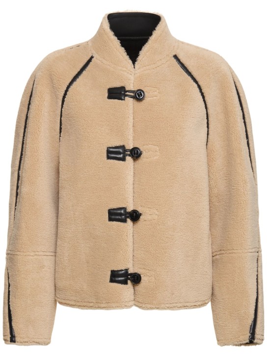 LOW CLASSIC: Faux shearling reversible short coat - Beige - women_0 | Luisa Via Roma