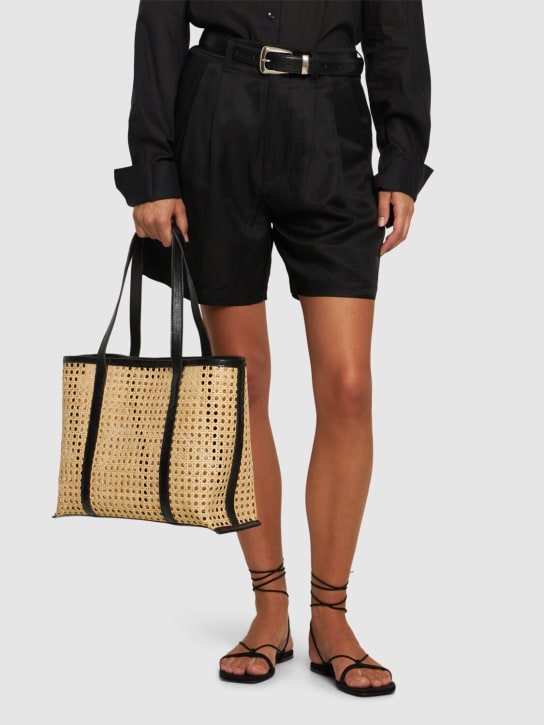 Bembien: Medium Margot rattan & leather tote bag - Natural/Black - women_1 | Luisa Via Roma