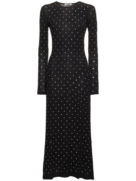 Rabanne: Embellished solid jersey long dress - Black - women_0 | Luisa Via Roma