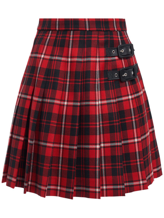 Alessandra Rich: Pleated wool tartan mini skirt w/buckles - Red/Black - women_0 | Luisa Via Roma