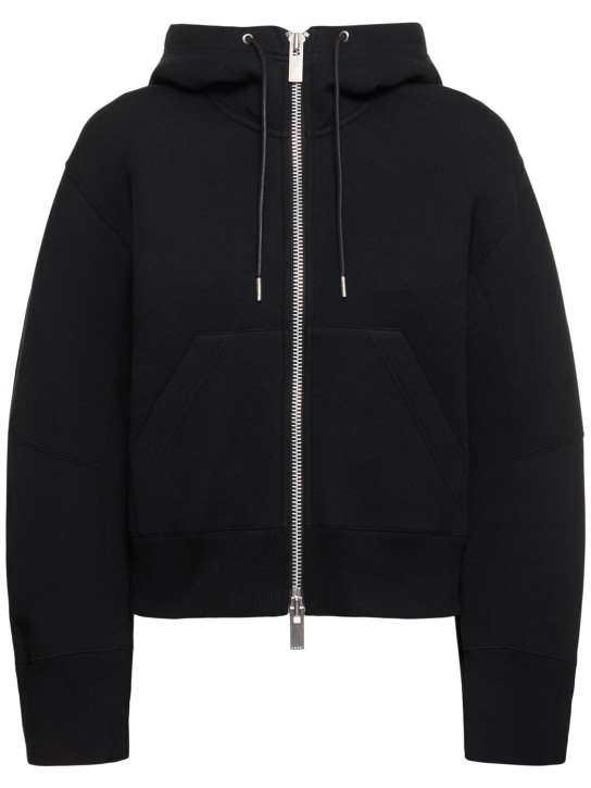 Sacai: Sponge jersey hoodie - Black - women_0 | Luisa Via Roma