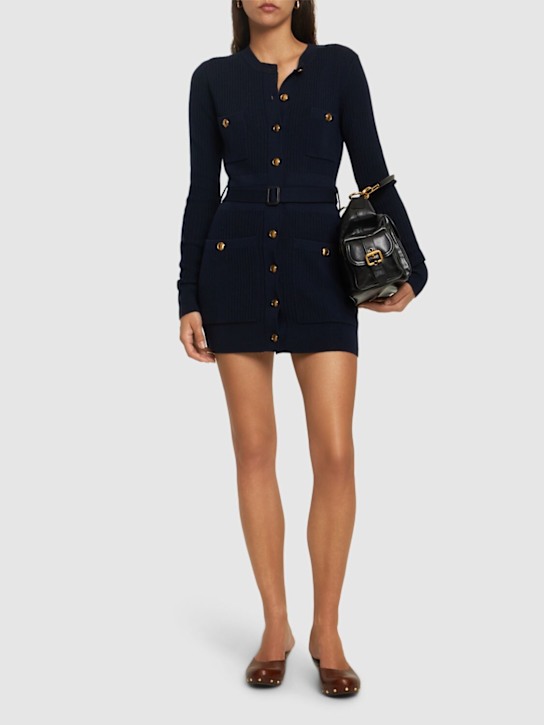 Chloé: Cardigan in maglia di misto lana / cintura - Navy - women_1 | Luisa Via Roma