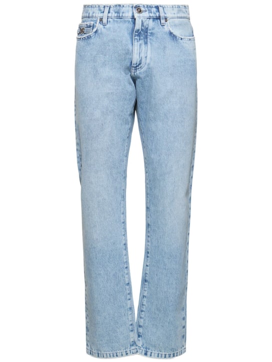 Versace: Stonewashed denim straight jeans - men_0 | Luisa Via Roma