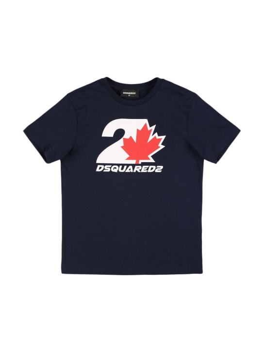 Dsquared2: Bedrucktes T-Shirt aus Baumwolljersey - Dunkelblau - kids-boys_0 | Luisa Via Roma