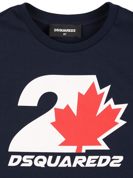 Dsquared2: T-shirt en jersey de coton imprimé - Bleu Foncé - kids-boys_1 | Luisa Via Roma