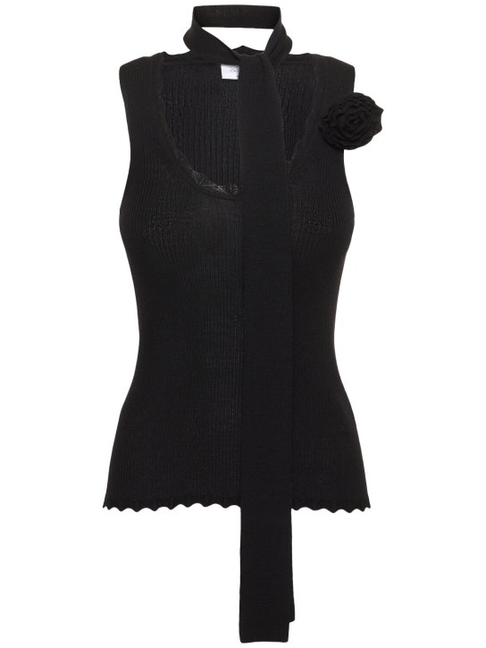 Blumarine: Rib knit tank top - Black - women_0 | Luisa Via Roma