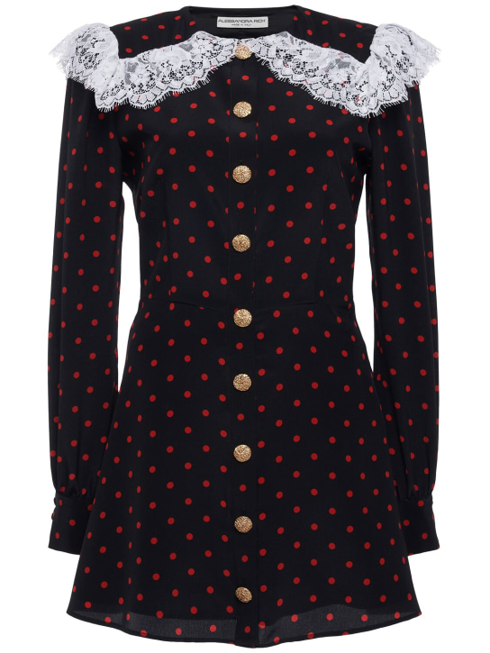 Alessandra Rich: Polka dot print silk mini dress - Black/Red - women_0 | Luisa Via Roma