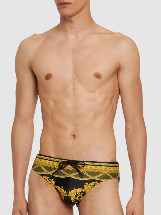 Versace: Heritage lycra swim briefs - 5bc60-black+dar - men_1 | Luisa Via Roma