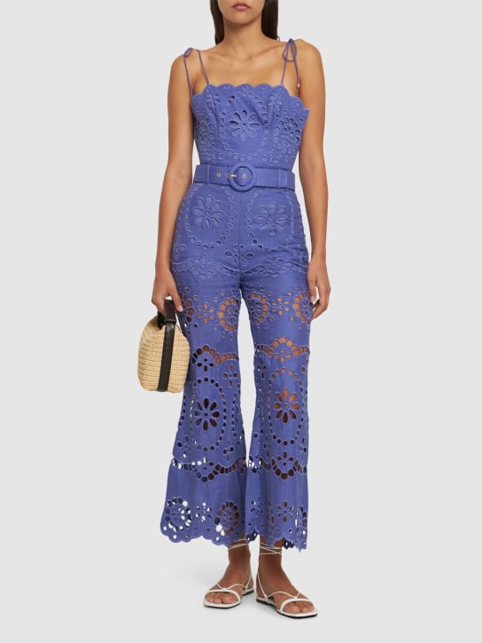 Zimmermann: Pop linen embroidered flared pants - Blue - women_1 | Luisa Via Roma