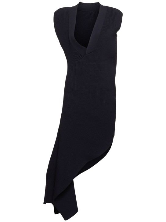 Sacai: Knit asymmetric midi dress - Navy - women_0 | Luisa Via Roma