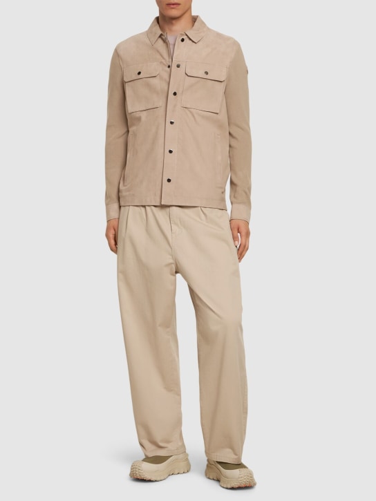 Moncler: Knitted cotton & suede cardigan jacket - men_1 | Luisa Via Roma