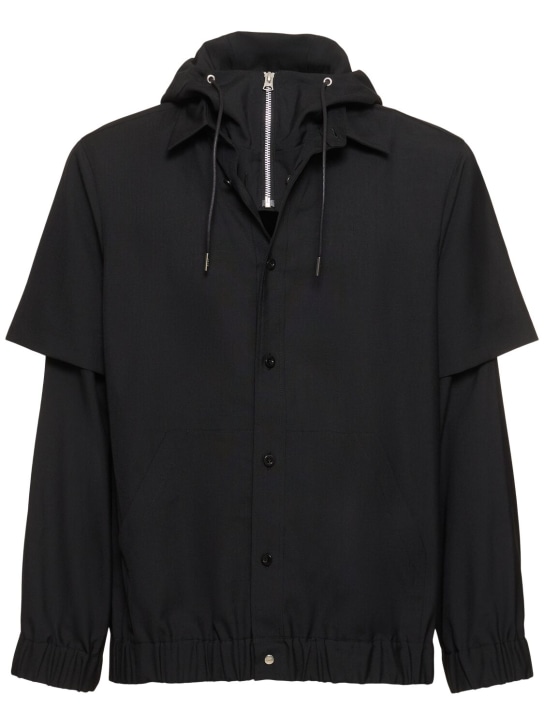 Sacai: Suiting wool blend hoodie - Black - men_0 | Luisa Via Roma