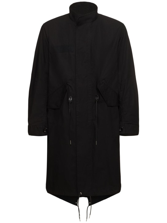 Sacai: Manteau long en ripstop de coton mélangé - Noir - men_0 | Luisa Via Roma