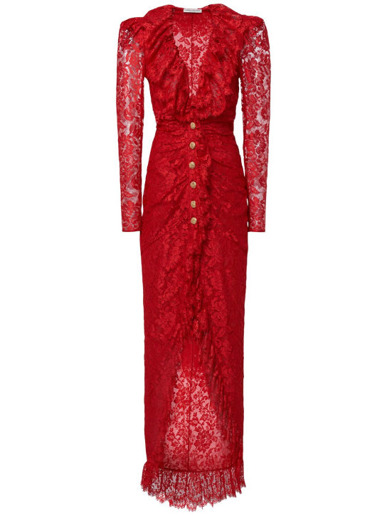 Alessandra Rich: Ruffled lace long dress - Red - women_0 | Luisa Via Roma