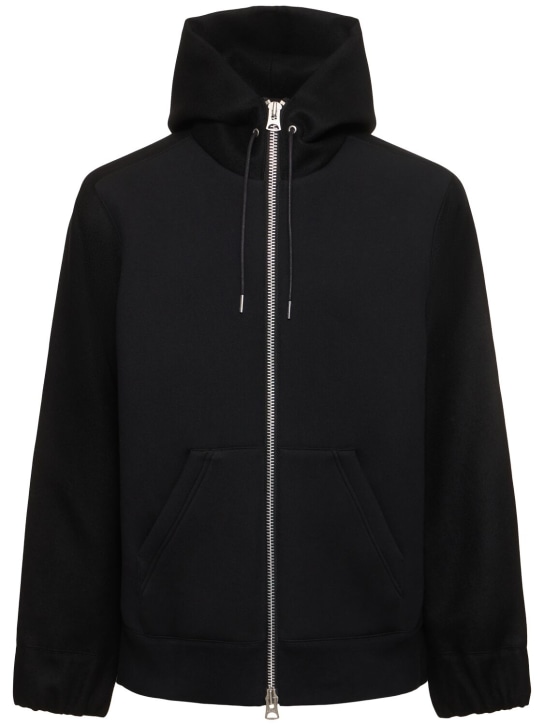 Sacai: Cotton blend zip hoodie - Black - men_0 | Luisa Via Roma