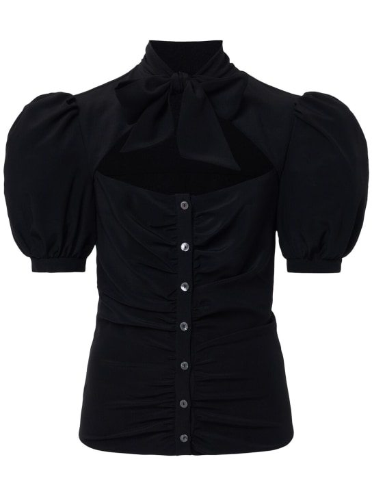 Alessandra Rich: Camisa de seda con lazo - Negro - women_0 | Luisa Via Roma