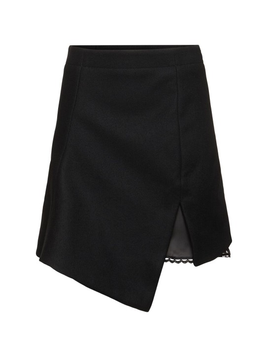 Sacai: Asymmetric wool melton mini skirt - Black - women_0 | Luisa Via Roma