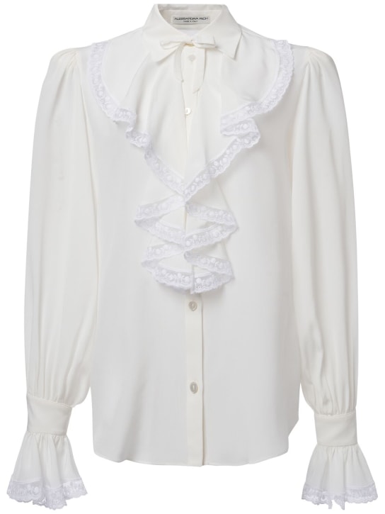 Alessandra Rich: Ruffled cotton blend shirt - White - women_0 | Luisa Via Roma