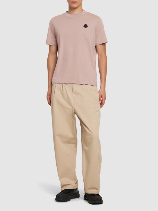 Moncler: Logo patch lightweight cotton t-shirt - men_1 | Luisa Via Roma