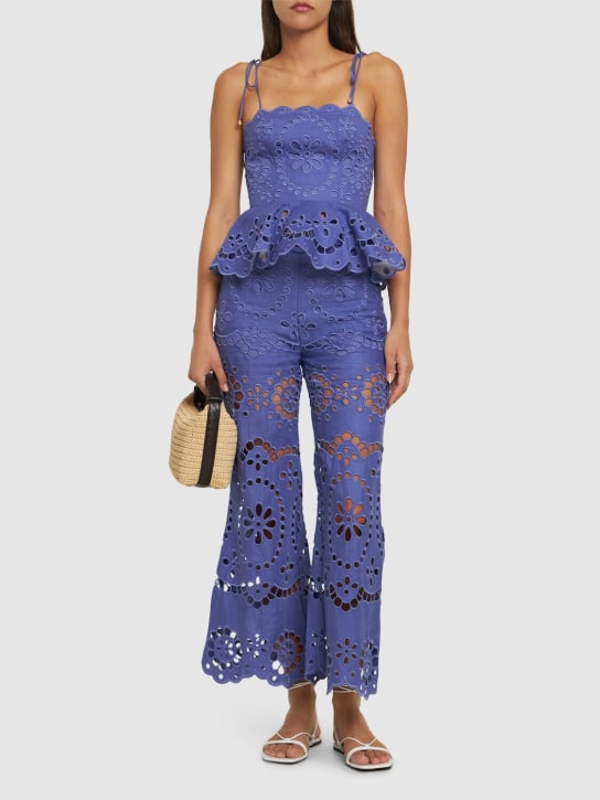 Zimmermann: Pop linen embroidered scalloped top - Blue - women_1 | Luisa Via Roma