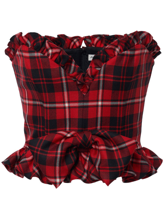 Alessandra Rich: Wool tartan bustier w/bow - Black/Red - women_0 | Luisa Via Roma