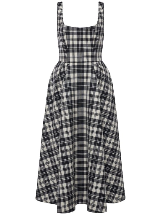 Alessandra Rich: Wool tartan midi dress - Black/White - women_0 | Luisa Via Roma