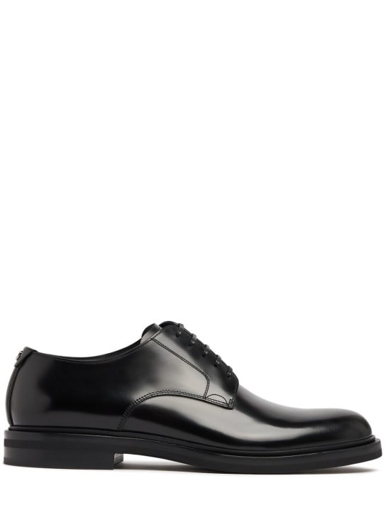 Dolce&Gabbana: Brushed leather lace-up shoes - Black - men_0 | Luisa Via Roma