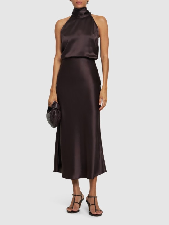 Galvan: Valletta satin midi skirt - Brown - women_1 | Luisa Via Roma