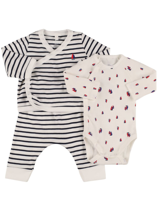 Petit Bateau: Cotton cardigan, bodysuit & pants - White - kids-girls_0 | Luisa Via Roma