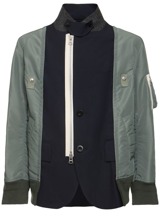 Sacai: Wool blend twill jacket - D/Navy×b/Khaki - men_0 | Luisa Via Roma