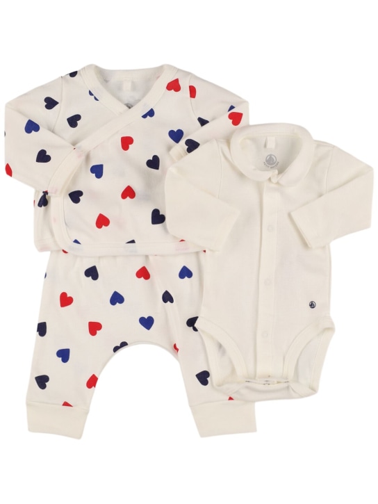 Petit Bateau: Cardigan, body e pantaloni in cotone - Bianco - kids-girls_0 | Luisa Via Roma