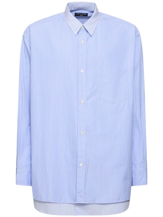 Comme des Garçons Homme: Double cotton striped shirt - Blue - men_0 | Luisa Via Roma