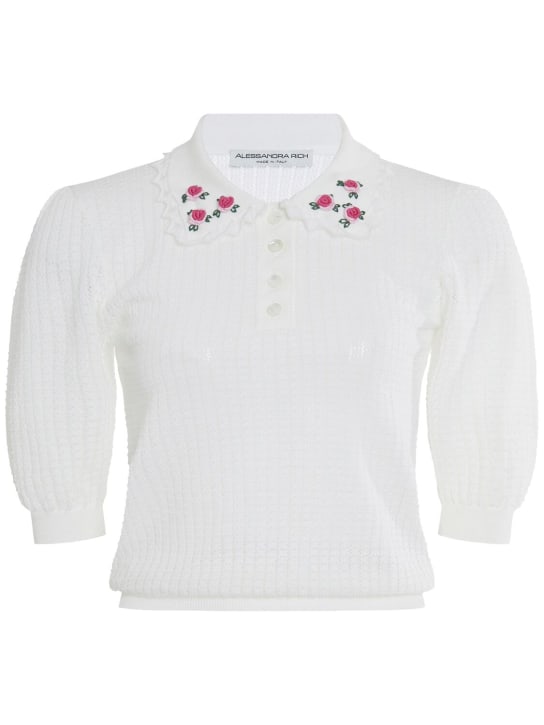 Alessandra Rich: Embroidered wool knit top - White - women_0 | Luisa Via Roma