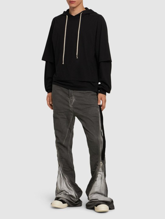 Rick Owens DRKSHDW: Hustler hooded cotton jersey t-shirt - men_1 | Luisa Via Roma