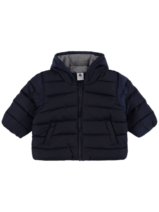 Petit Bateau: Hooded poly puffer jacket - Dark Blue - kids-girls_0 | Luisa Via Roma