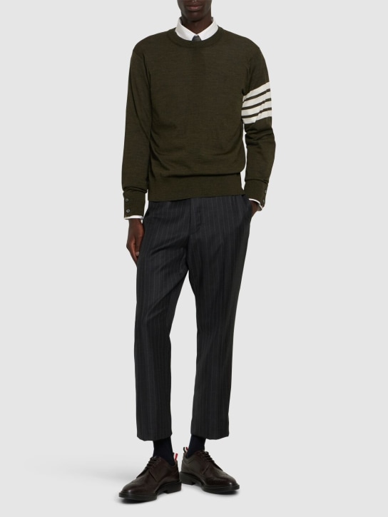 Thom Browne: Maglia girocollo 4 Bar - Dk Green - men_1 | Luisa Via Roma