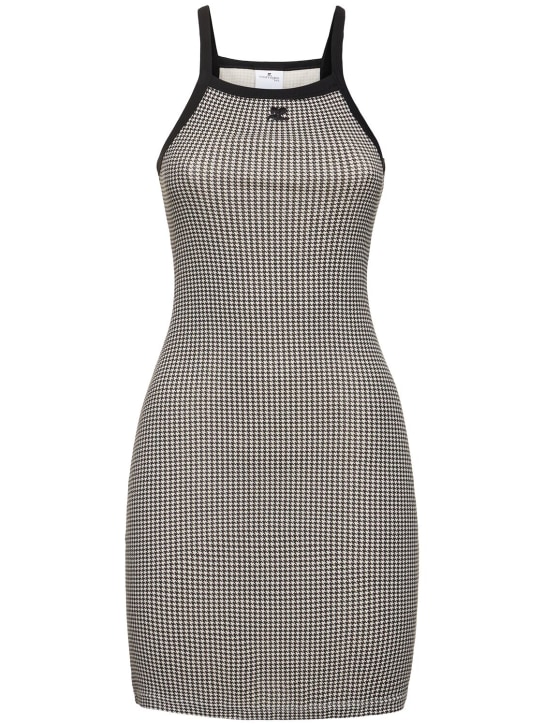 Courreges: Contrast houndstooth cotton mini dress - White/Black - women_0 | Luisa Via Roma