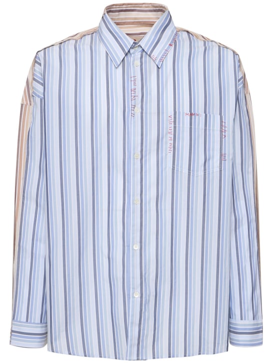 Marni: Striped organic cotton poplin shirt - Light Blue - men_0 | Luisa Via Roma