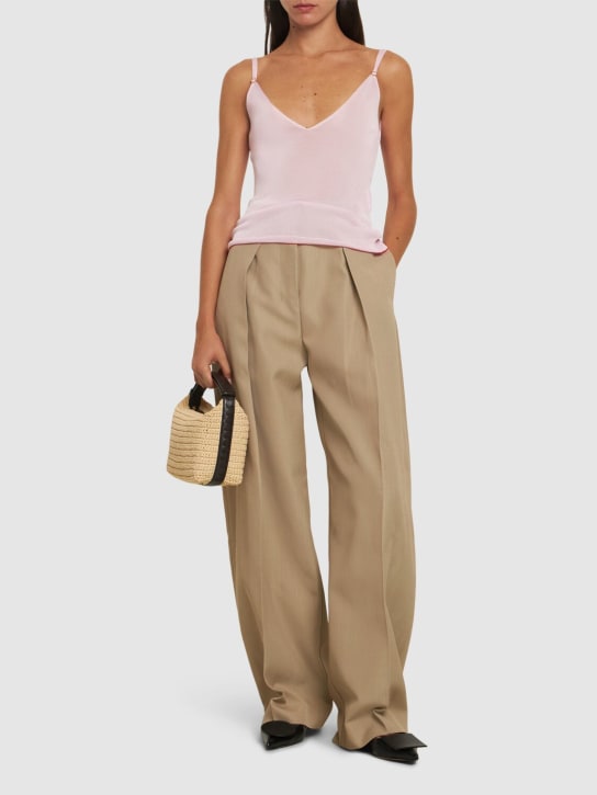 Jacquemus: Le Pantalon Ovalo 울 혼방 와이드 팬츠 - 베이지 - women_1 | Luisa Via Roma