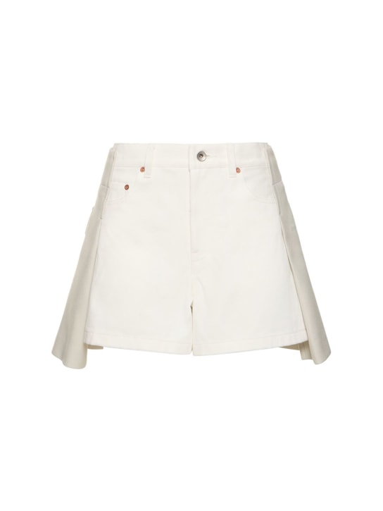 Sacai: Denim & wool melton shorts - Ecru - women_0 | Luisa Via Roma