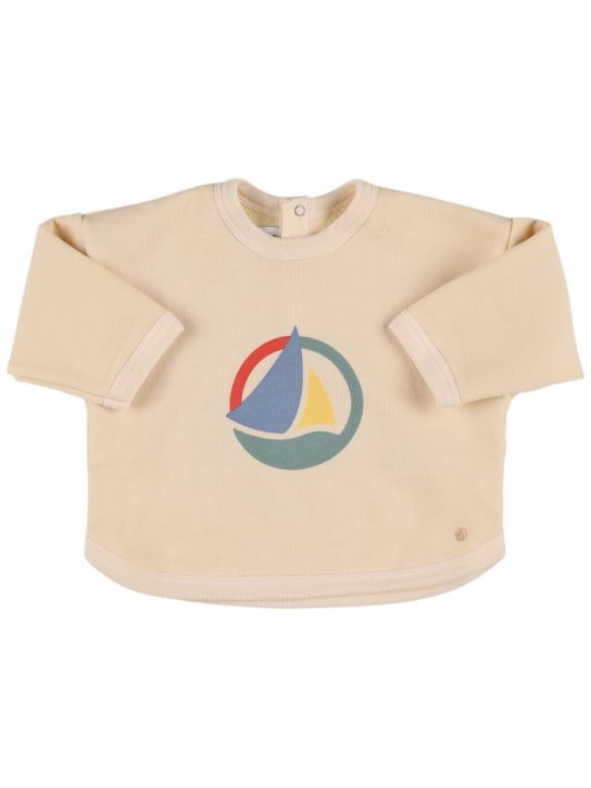 Petit Bateau: Printed cotton crewneck sweatshirt - Beige - kids-boys_0 | Luisa Via Roma