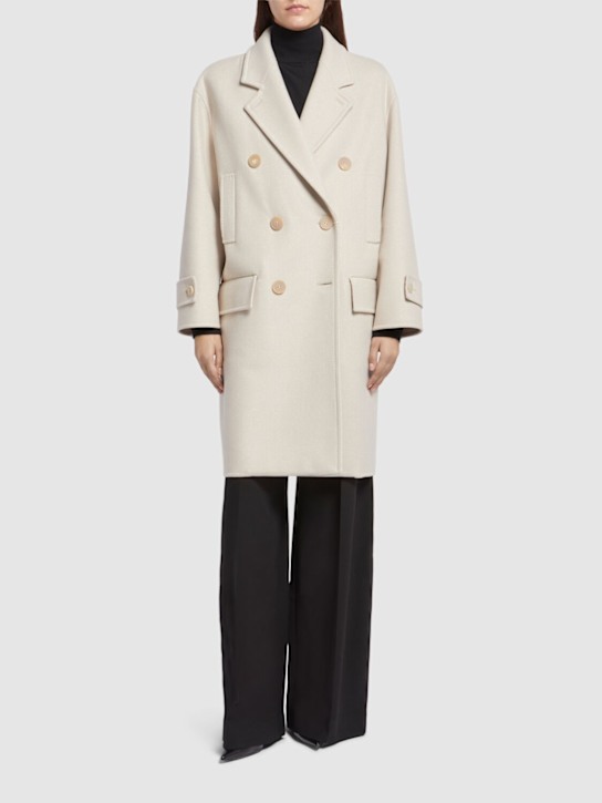 Max Mara: Nogara double breasted midi coat - Light Beige - women_2 | Luisa Via Roma