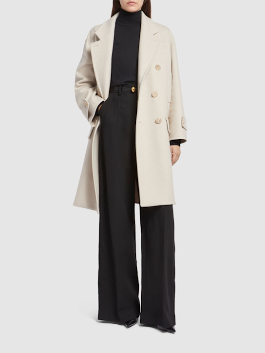 Max Mara: Nogara double breasted midi coat - Light Beige - women_1 | Luisa Via Roma