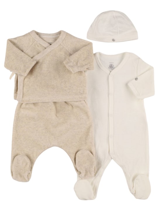 Petit Bateau: Mütze, Hose und Body aus Baumwolle - Weiß/Beige - kids-girls_0 | Luisa Via Roma